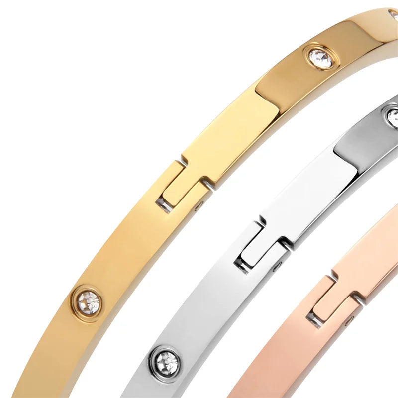 Stainless Steel Bangles - Rhinestone Designer Fashion Jewelry Women