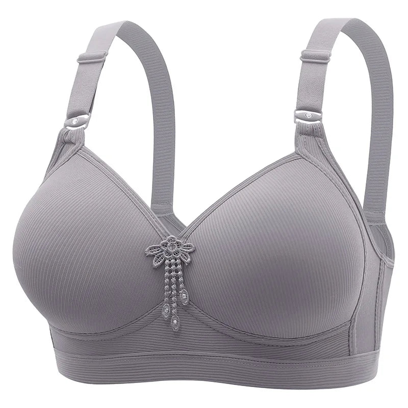 Solid Color Delicate Pendant Bra - Wireless Gathering Breathable