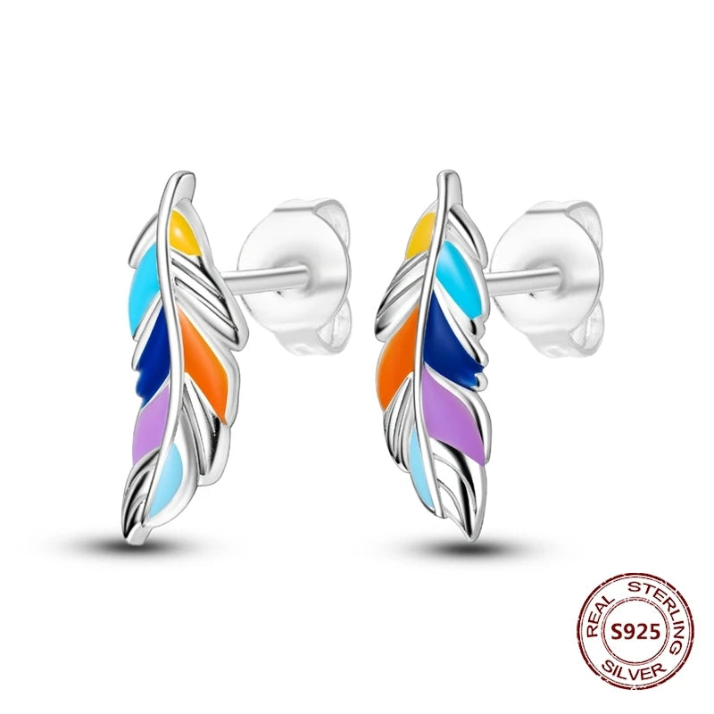 Unicorn Earrings 925 Sterling Silver Original Zircon Elephant Feather Dog Cat Blue Star Small Earrings For Women Jewelry Gift