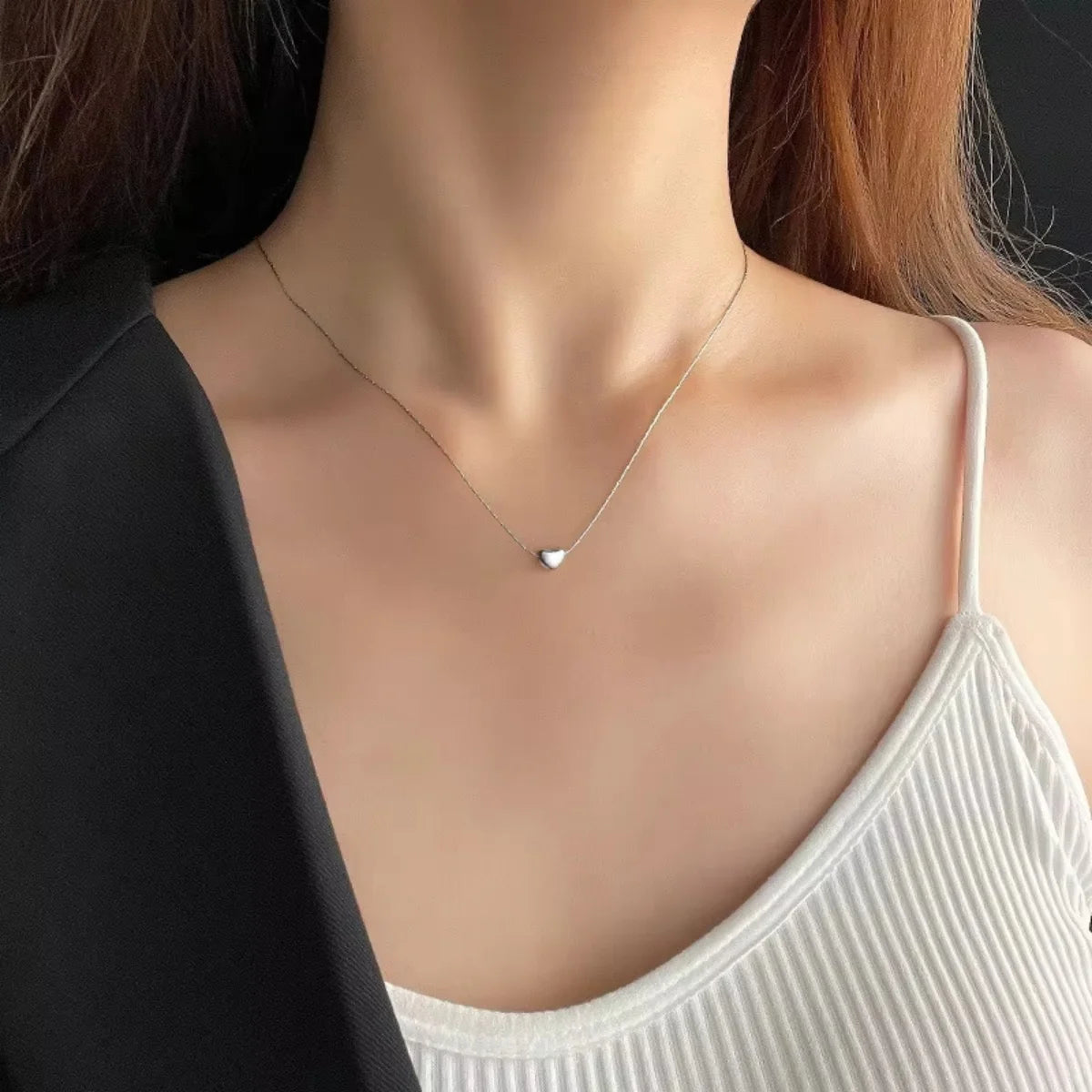 Exquisite Tiny Love Heart Pendant Necklace For Women Men Minimalist Stainless Steel Small Heart Clavicle Chain Wedding Jewelry