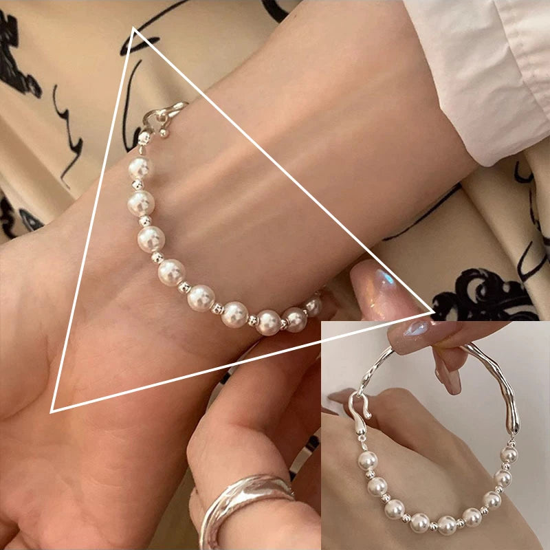 VENTFILLE 925 Sterling Silver Double Layer Pearl Bracelet for Women Girl Design Bead Korean Jewelry Dropshipping