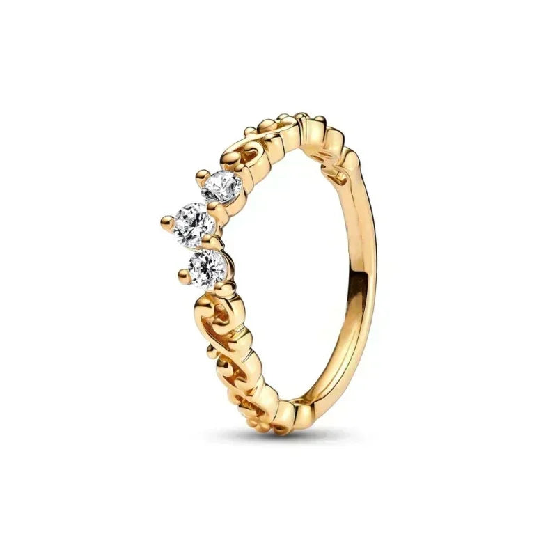 Hot selling 925 sterling silver exquisite gold series ring, sparkling heart-shaped crown ring, fashionable charm jewelry gift