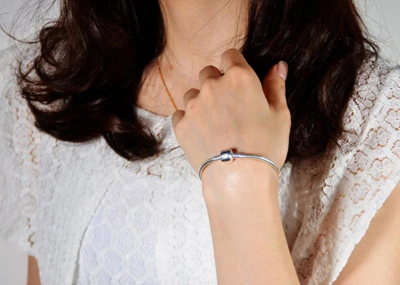 925 Sterling Silver Charm Bracelet - Handmade Snake Bone Design