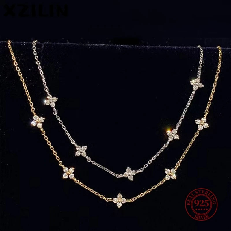 S925 Sterling Silver Zircon Flower Bracelet - 18K Gold Korean Design