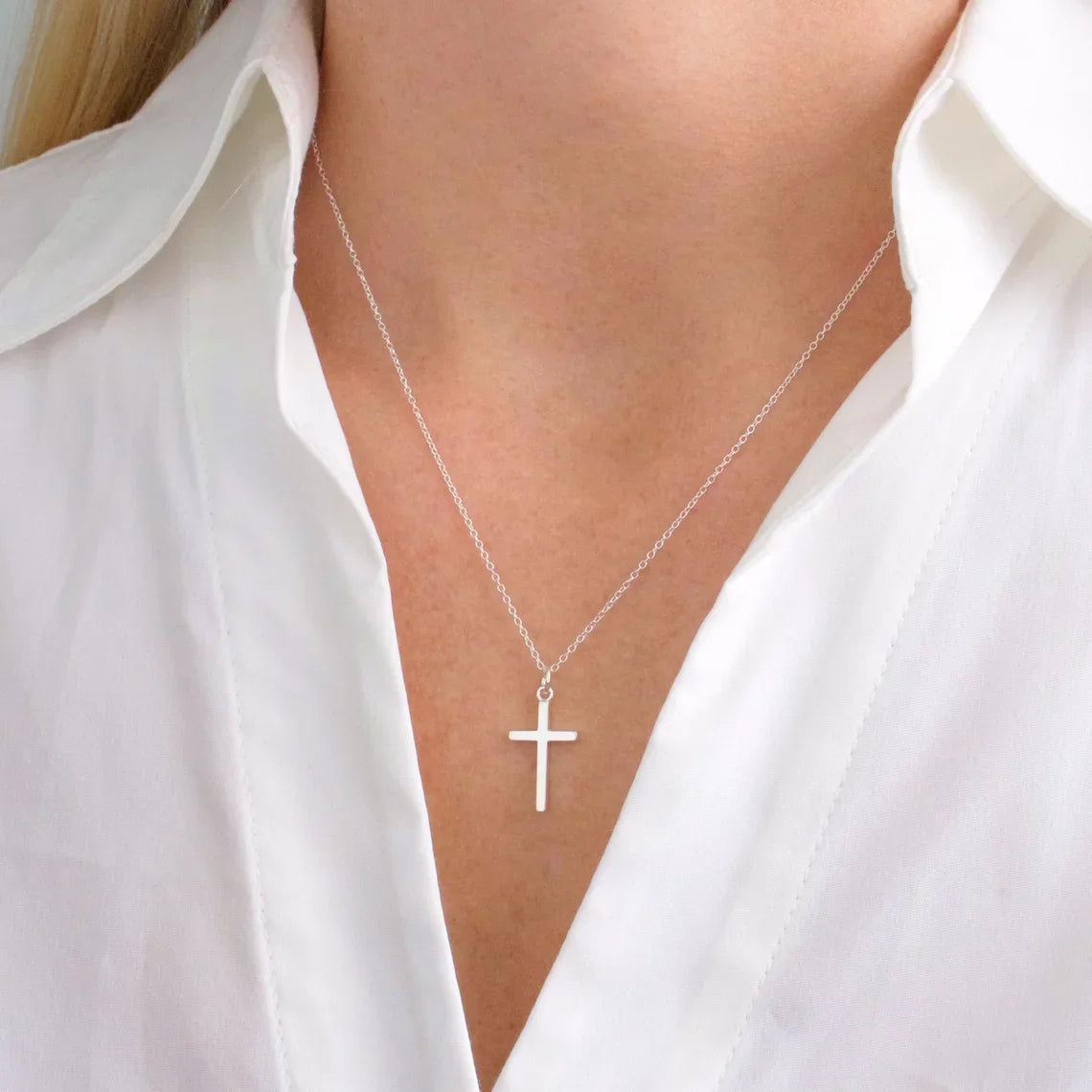 Stainless Steel Cross Necklac Gold Silver Color Necklace for Women Men Exquisite Chain  Necklaces Jewelry Birthday Present