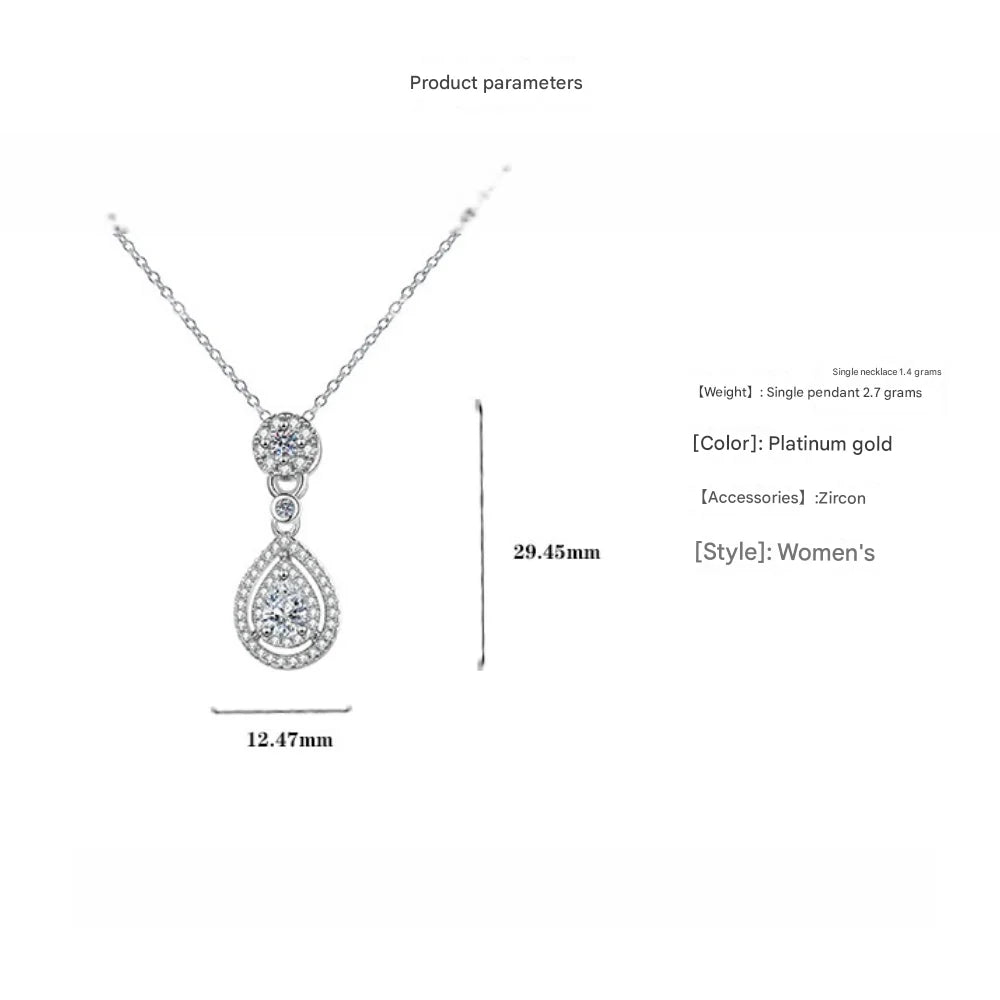 925 Sterling Silver Necklace Clavicle Chain Sparkling Zircon Teardrop Women's Pendant Necklace Birthday Party Gift Jewelry Gift