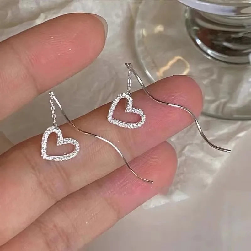 French Luxury Sweet Romantic Long Zircon Tassel Twisted Earrings for Women Temperament Wedding  Banquet Jewelry Gift
