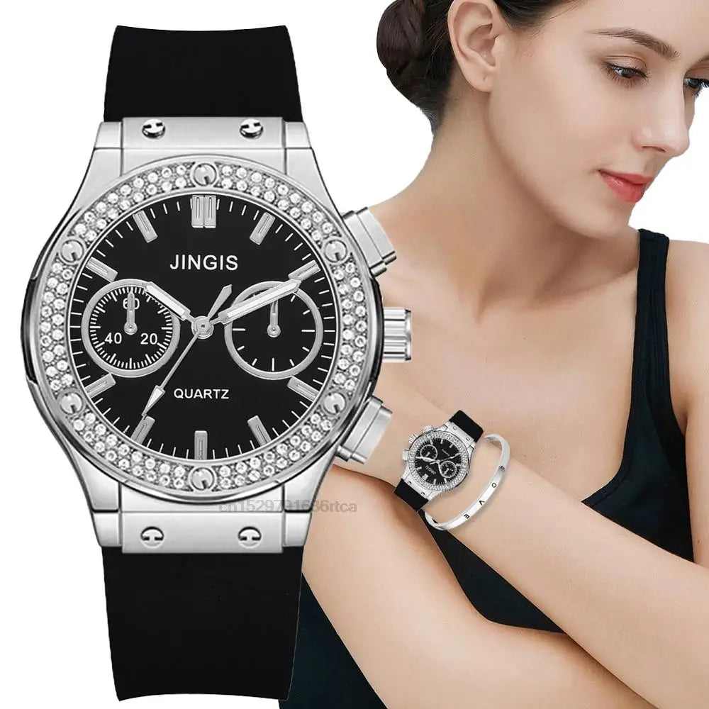 Fashion 2025 Rubber Women Watches Luxurious Brand Casual Diamond Female Quartz Wristwatches Simple Sport Clock Relogio Feminino