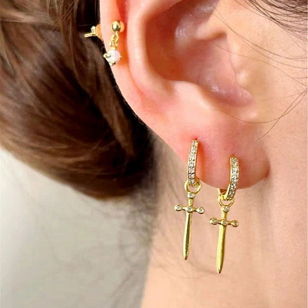 925 Sterling Silver Needle Punk Spike Rivet Hoop Earrings For Women Huggie Earrings Ear Cuff Piercing Earring Gothic Jewelry