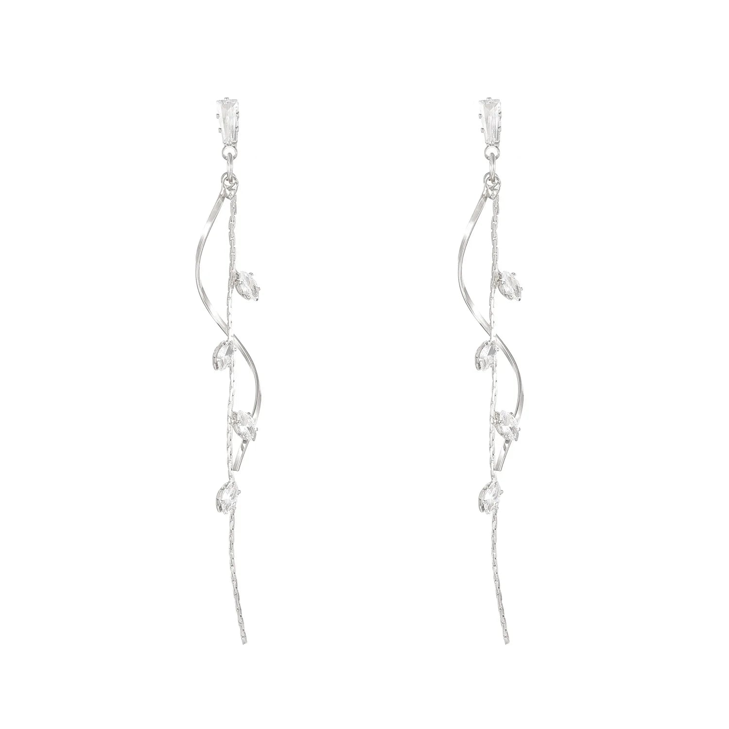 French Luxury Sweet Romantic Long Zircon Tassel Twisted Earrings for Women Temperament Wedding  Banquet Jewelry Gift