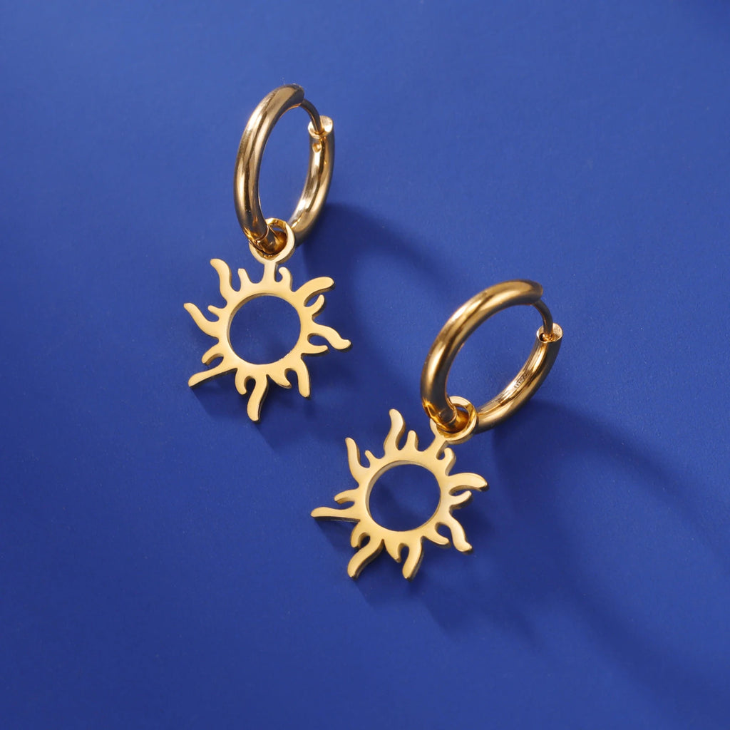 Lucktune Flower Clover Heart Drop Earrings Women Stainless Steel Star Sun Geometry Earrings 2025 New Fashion Kpop Jewelry Gift