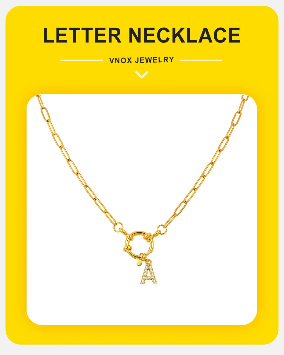Vnox Women's Trendy Letters Necklaces With CZ Zircon, Stainless Steel 18K Gold Plated Pendant, Fashion Charm A-Z Accessories