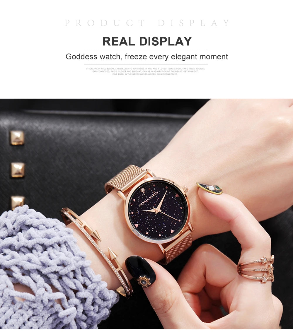 Women Luxury Watch 36mm Fashionable Frosted Dial Japanese Movement Rhinestone Rose Gold Stainless Steel Mesh Women Dress Watches