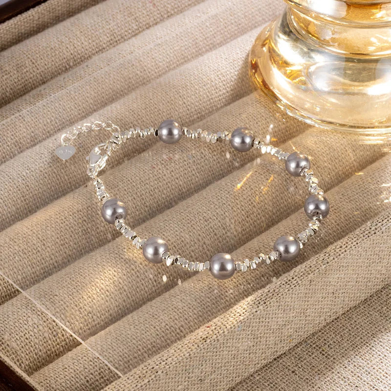 New 925 Silver Geometric Bead Pearl Punk Irregular Asymmetric Adjustable Bracelet For Woman Girl Fashion Jewelry Gift Dropship