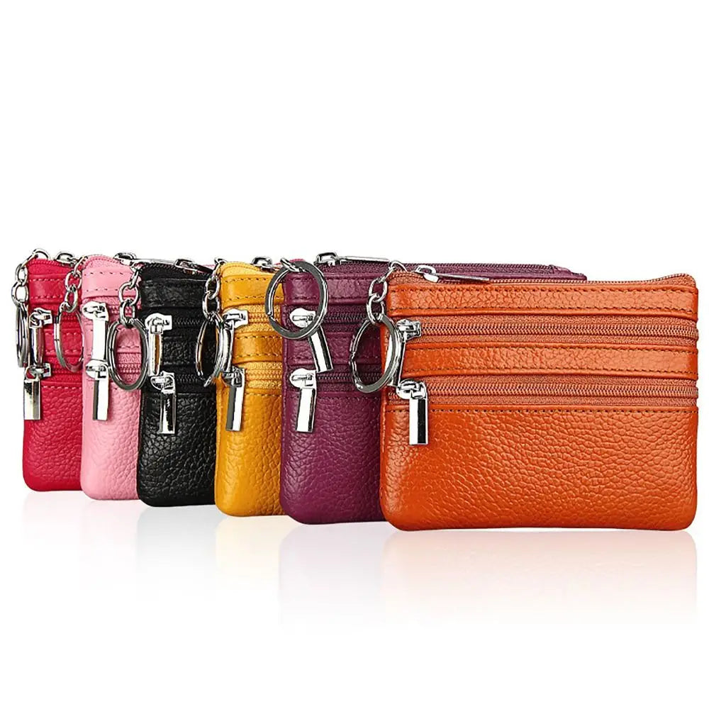PU Leather Key Ring Waterproof Pocket Purse Money Coin Purse Zipper Wear-resistant Credit Card Holder