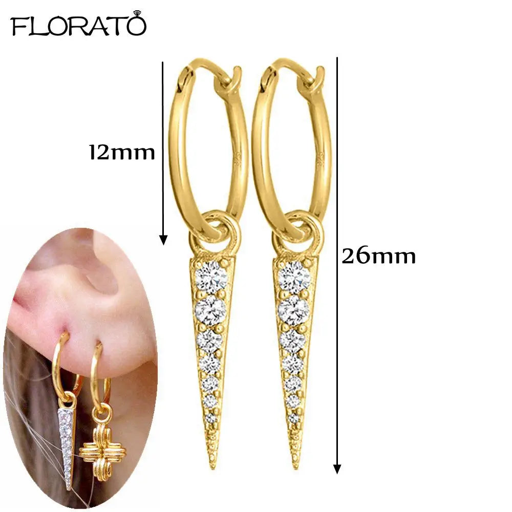 925 Sterling Silver Needle Punk Spike Rivet Hoop Earrings For Women Huggie Earrings Ear Cuff Piercing Earring Gothic Jewelry