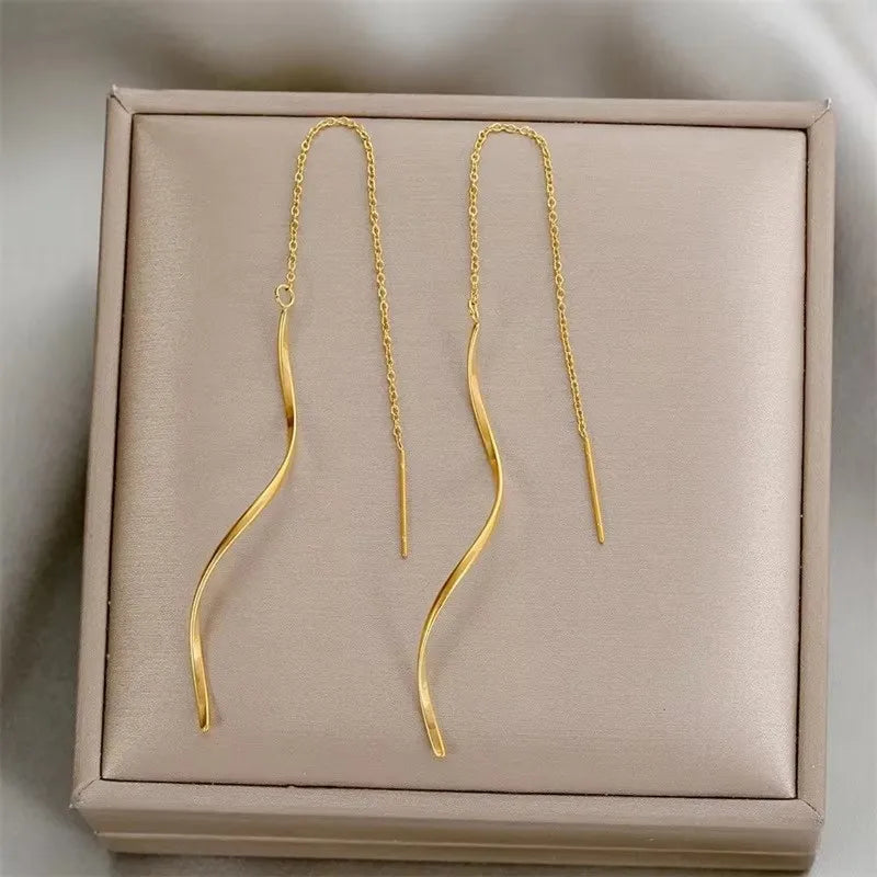French Luxury Sweet Romantic Long Zircon Tassel Twisted Earrings for Women Temperament Wedding  Banquet Jewelry Gift
