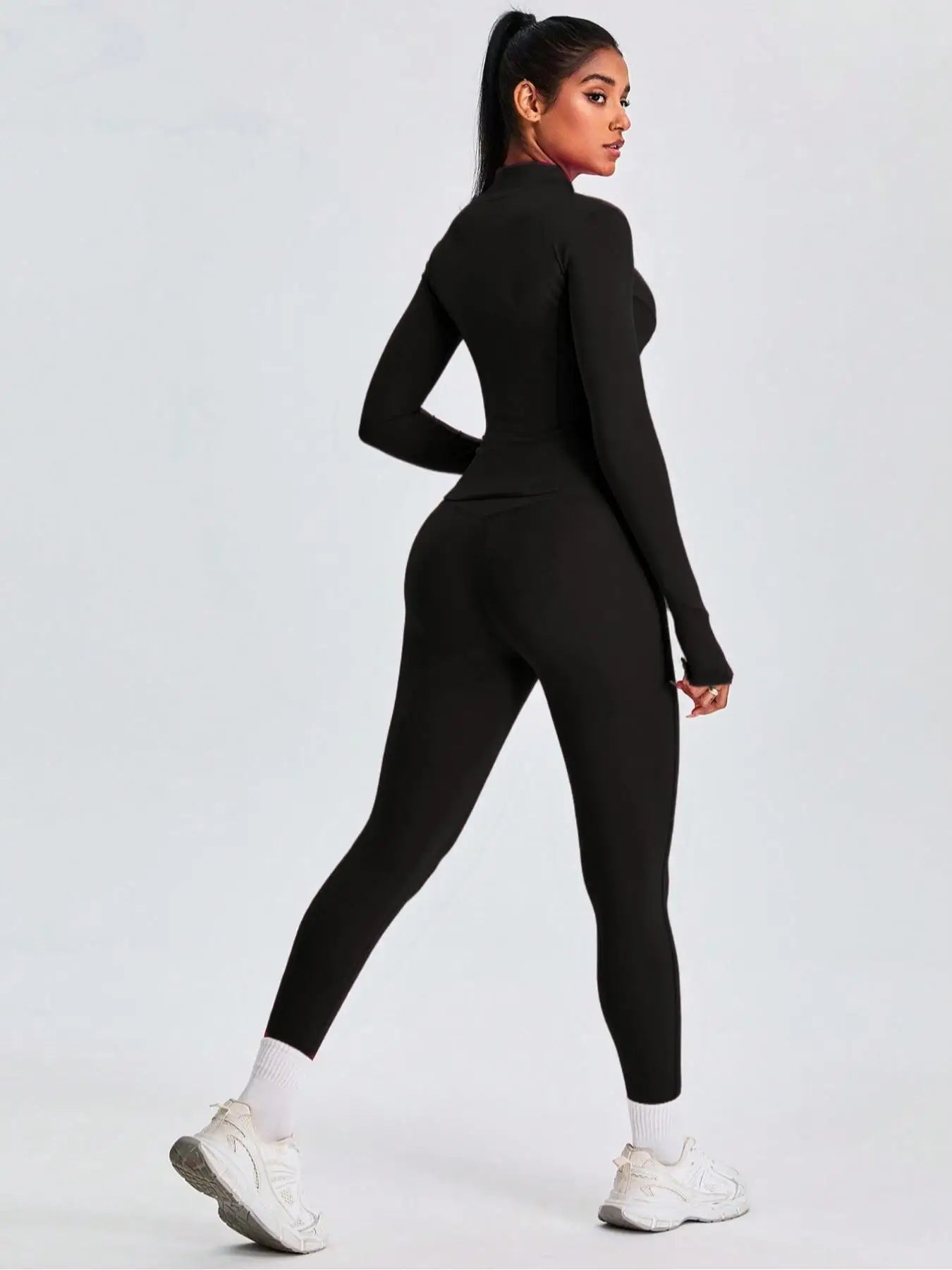 Fitfemme Two-Piece Sports Set - Zip Mock Neck Jacket & Leggings