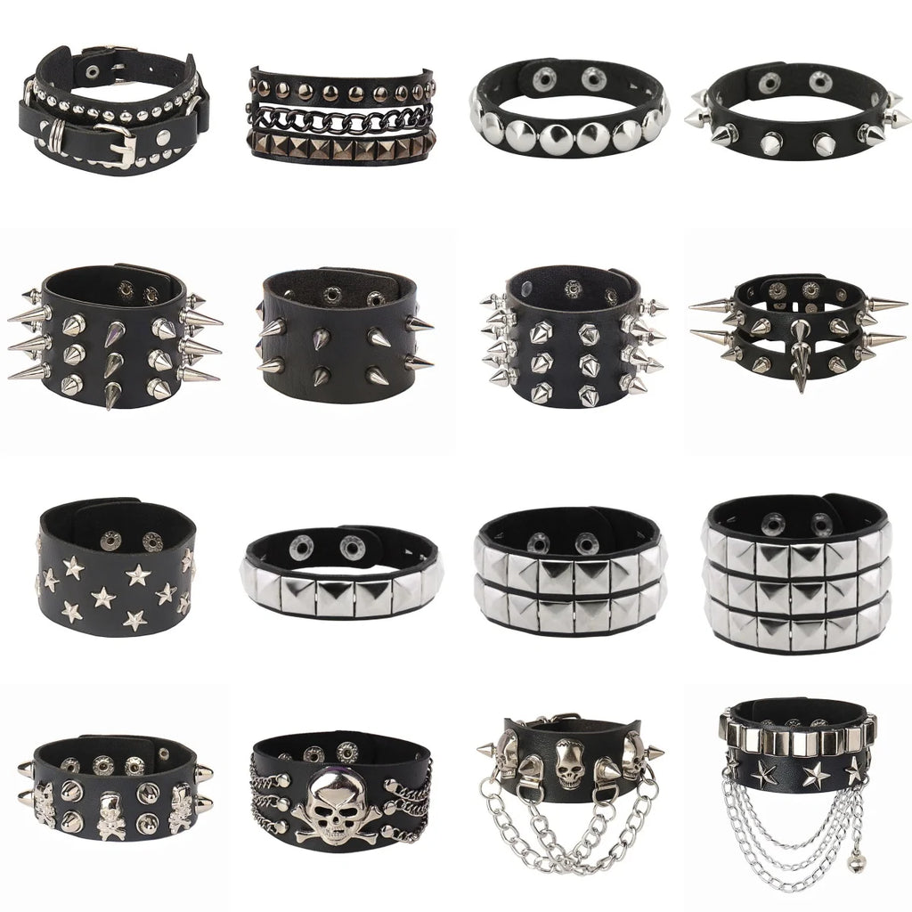 Punk Bracelets PU Leather Studded Bracelet Adjustable Goth Cuff Bracelet Gothic Rivet Buckle Wristband for Men Women Emo Jewelry