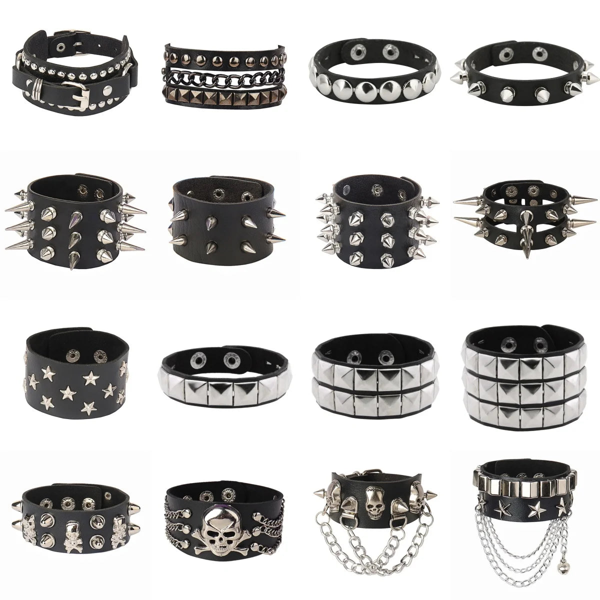 Punk Bracelets PU Leather Studded Bracelet Adjustable Goth Cuff Bracelet Gothic Rivet Buckle Wristband for Men Women Emo Jewelry