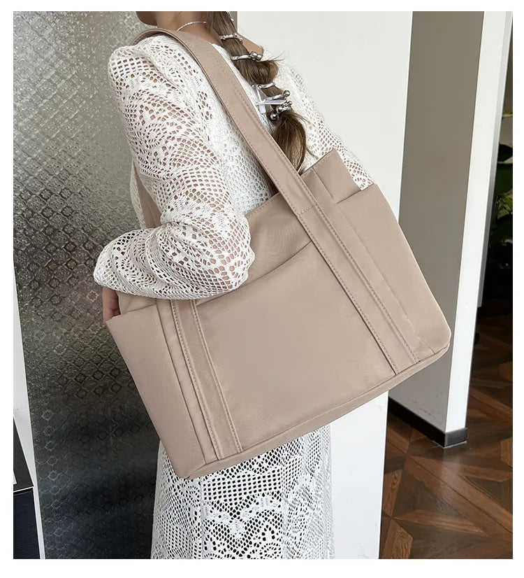 High Quality Commuting Tote Bag Simple Nylon Women's Shoulder Bag Large Capacity Student Class Handbag