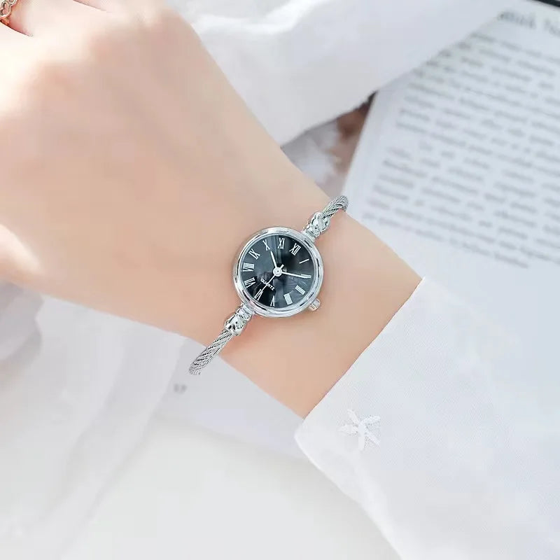 Small Gold Bangle Bracelet Watch - Retro Ladies Quartz Thin Chain