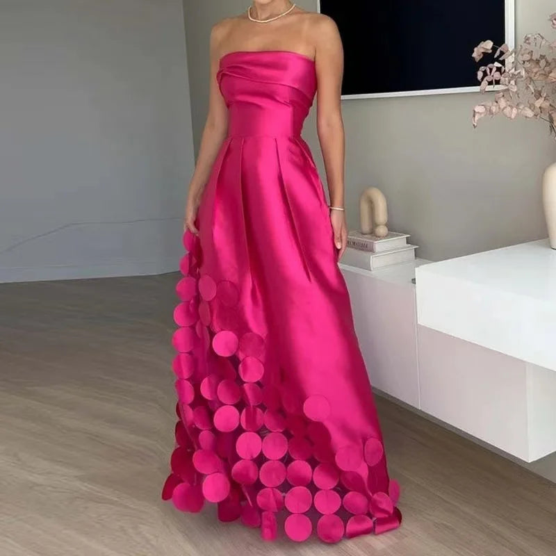 Elegant Off Shoulder Dress - Satin Hollow Out Party Evening Gown