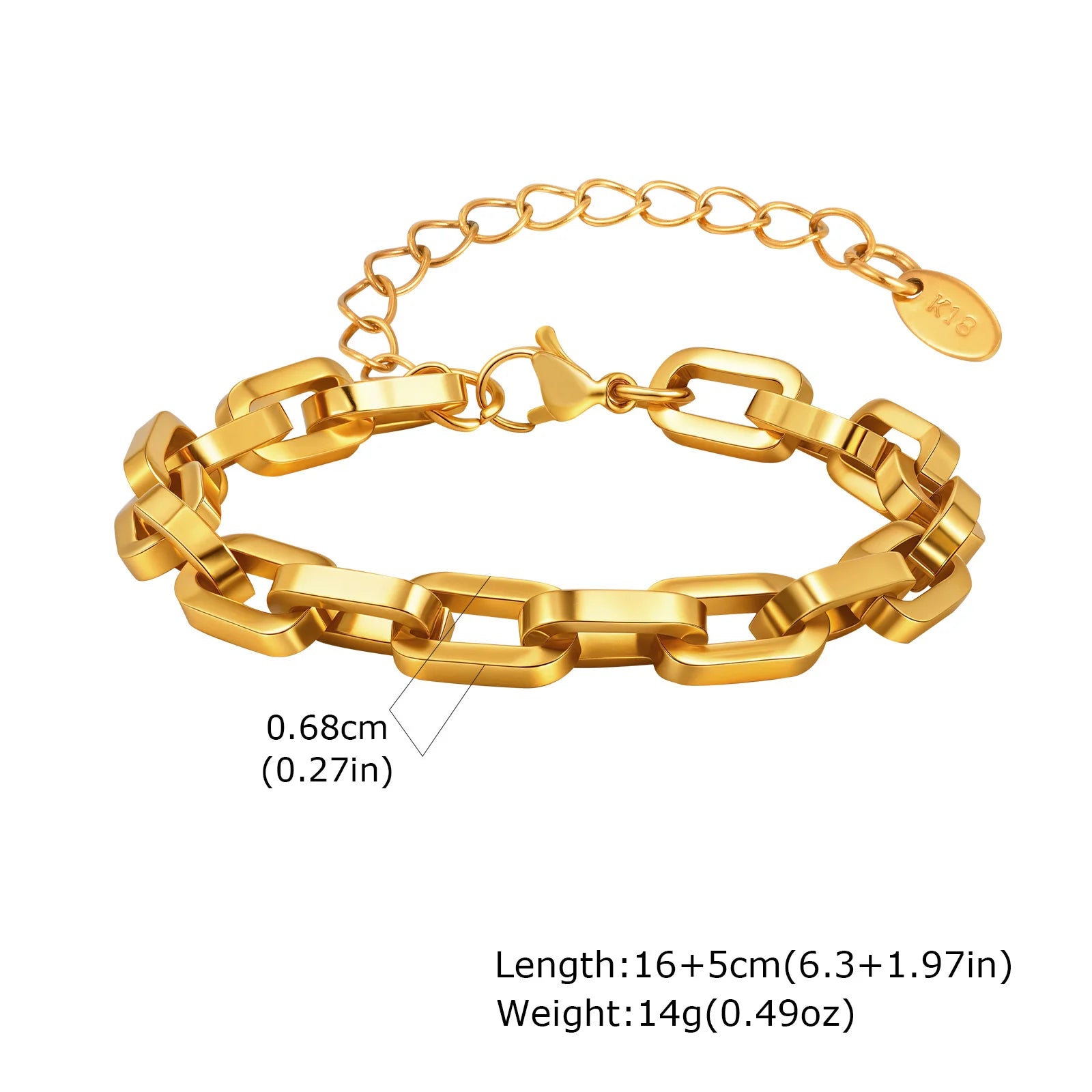 Gold Plated Chunky Chain Bracelet, Stainless Steel Minimalist Link Waterproof, Thick Brand Wristband Bangle For Women