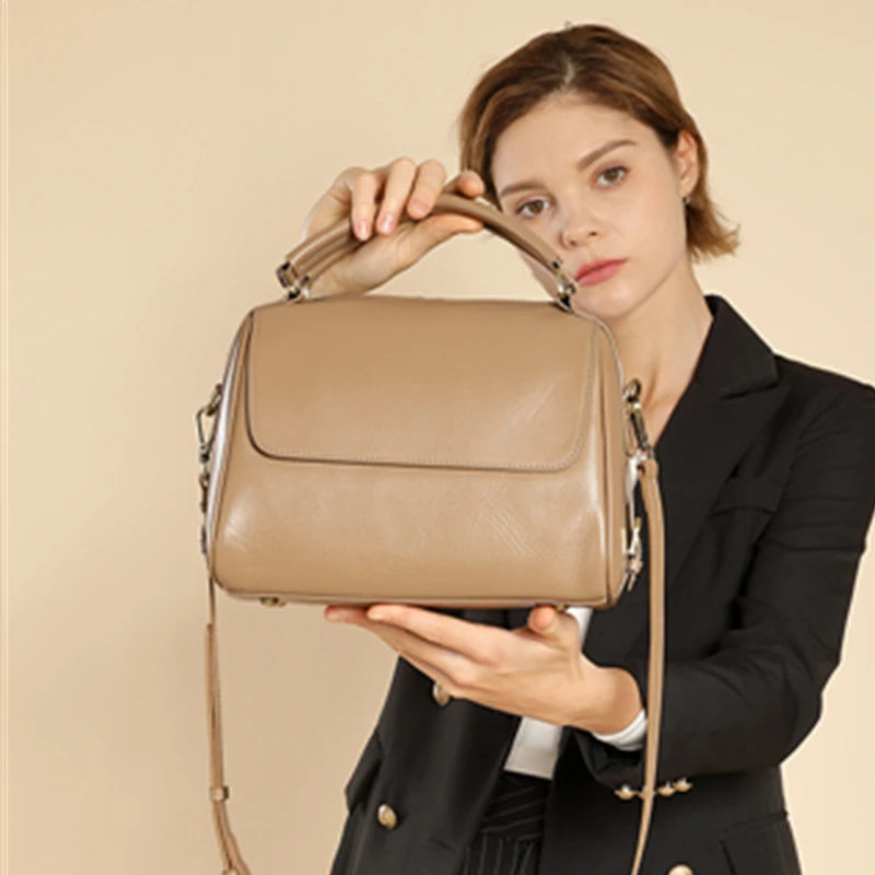 Toptrends 100% Genuine Leather Boston Shoulder Crossbody Bags For Women 2025 Luxury Designer Pillow Tote Satchel Ladies Handbags