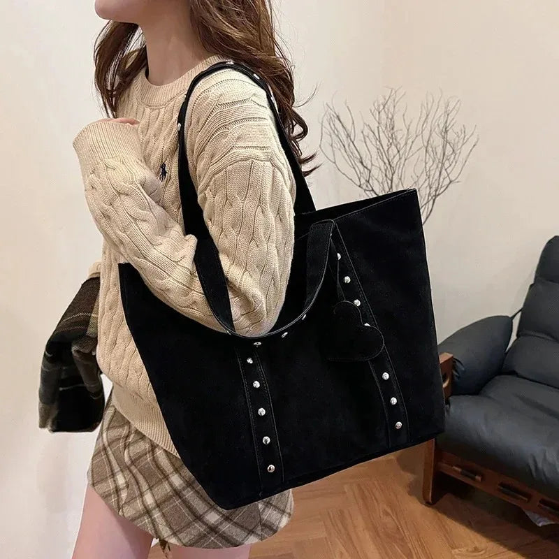 Fashion Suede Sewing Thread Shoulder Bags 2025 New Retro Versatile Commute Simplicity Solid Color Single Women's Handbag