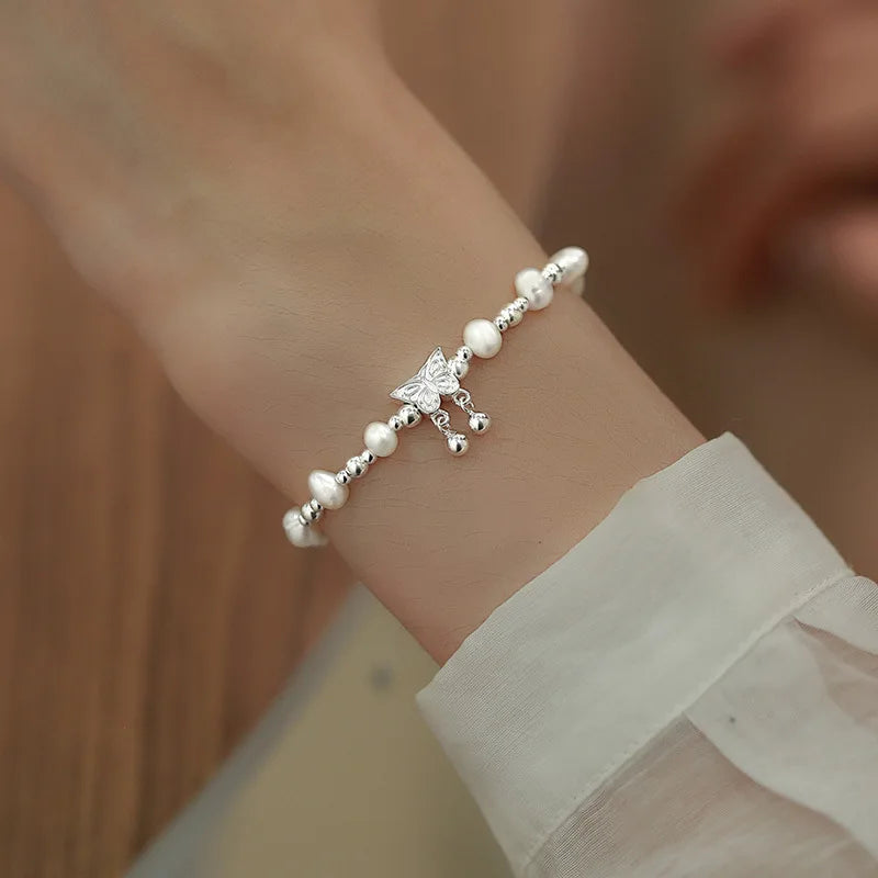 New 925 Silver Geometric Bead Pearl Punk Irregular Asymmetric Adjustable Bracelet For Woman Girl Fashion Jewelry Gift Dropship