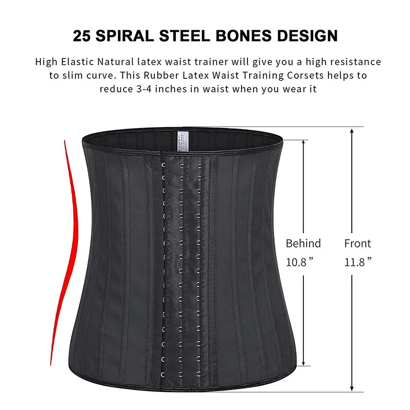 25 Bones Corset Waist Trainer - Latex Body Shapewear Belt