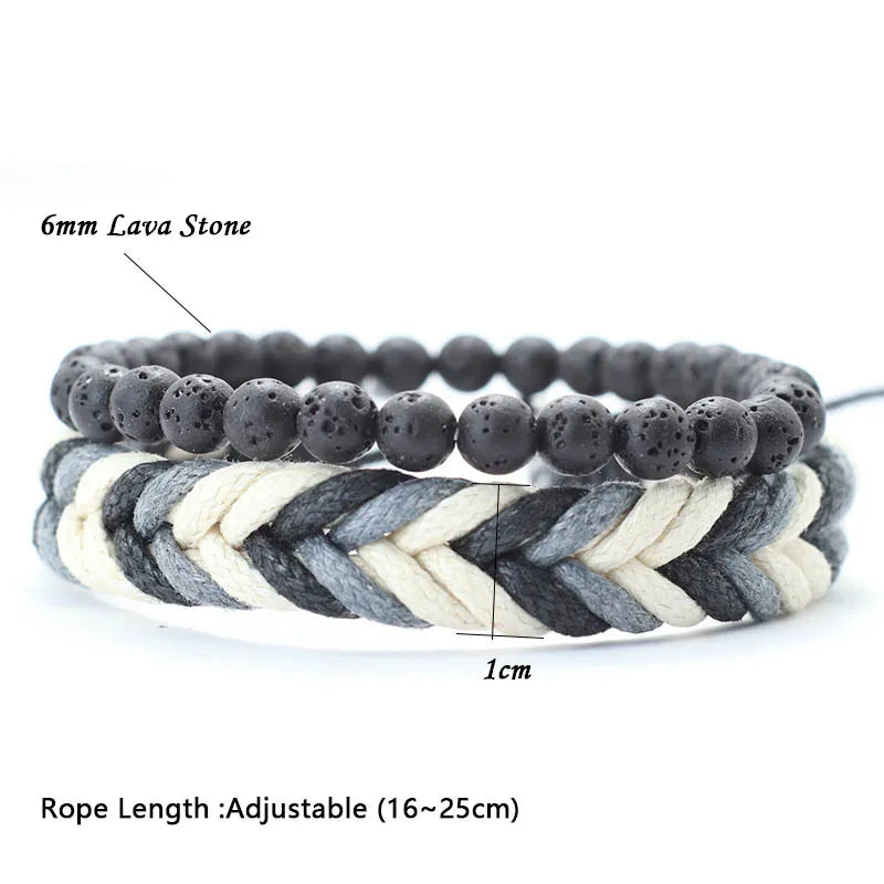 Fashionable 2Pcs Men Bracelet Set Coconut Husk Beads Braslet Lava Tiger Eyes Turquoises Stone Healing Braclet Bileklik Erkek