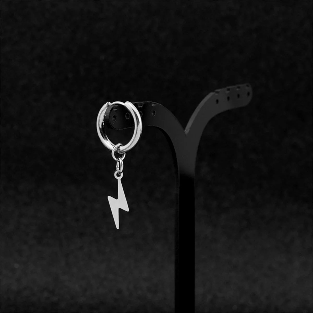 1PC Stainless Steel Imitation Pearl Beads Hoop Dangle Earrings For Men Women Vintage Punk Lightning Circle Earrings Jewelry Gift