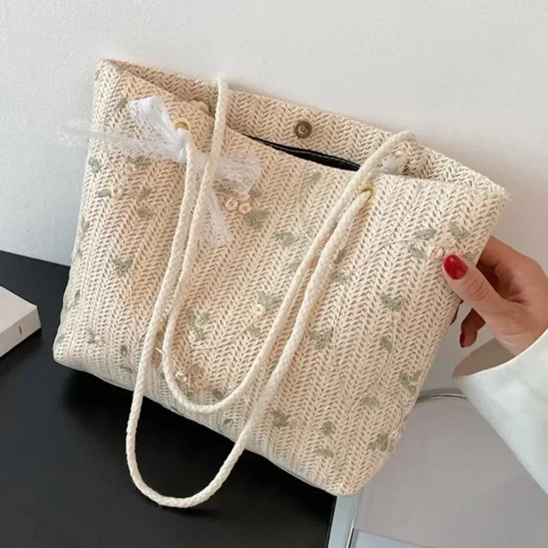 Fashion Woven Handbag Women Straw All-Match Female Tote Bag 2023 Portable Bucket Bag Luxury Designer Handbags Summer Picnic Bags