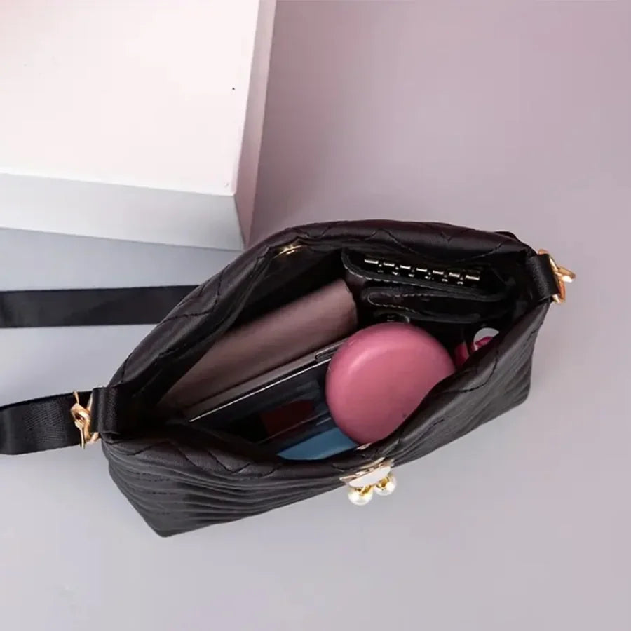 Elegant Quilted Crossbody Bag Stylish Women's Shoulder Purse Featuring Cat Pearl Pendant Ideal Valentine's Gift Novelty Purse