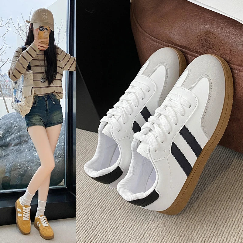 Women's Mixed Color Tennis Sneakers - Lace-Up Vulcanized Flats