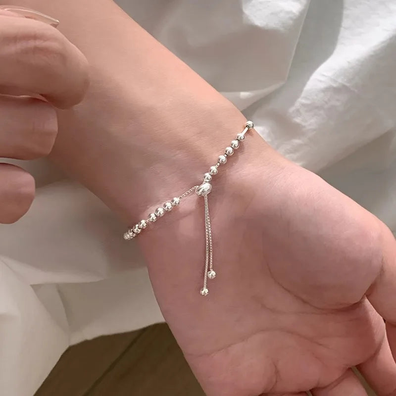 New 925 Silver Geometric Bead Punk Peace of Mind Words Irregular String Bracelet For Woman Girl Fashion Jewelry Gift Dropship