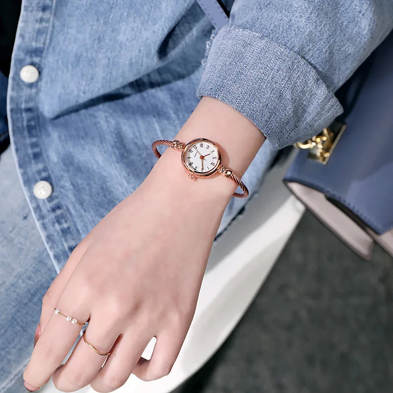 Small Gold Bangle Bracelet Watch - Retro Ladies Quartz Thin Chain