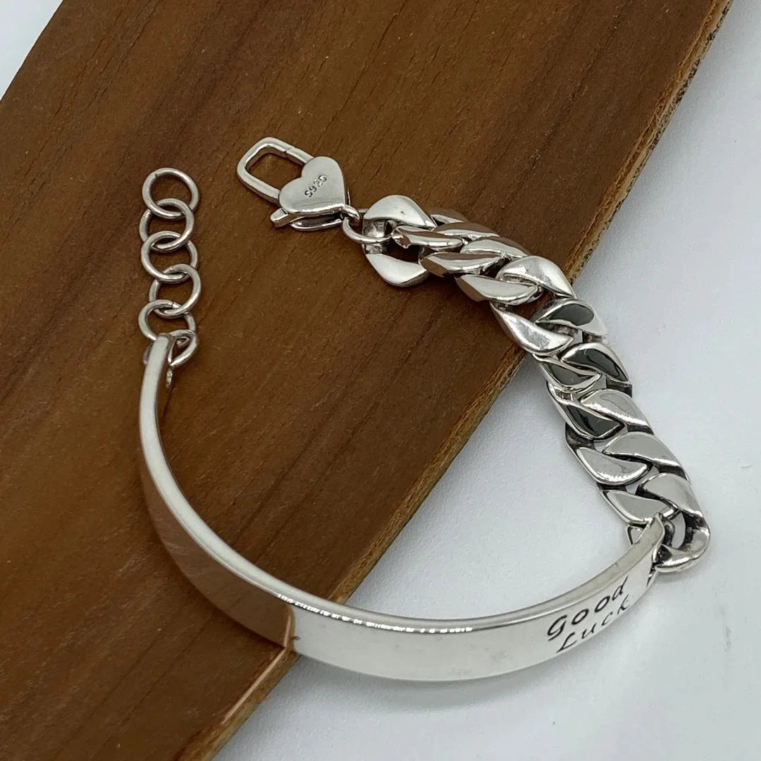 Sam Panda 925 Sterling Silver Chain Asymmetric Bracelet For Women Vintage Lucky Letter Punk Jewelry Gift Dropshipping