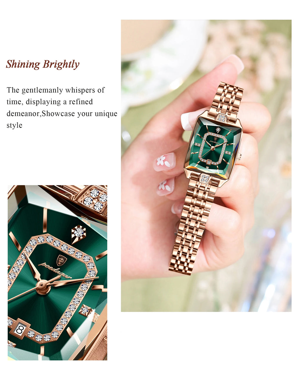 POEDAGAR Luxury Rectangle Watch - Waterproof Calendar Stainless Steel