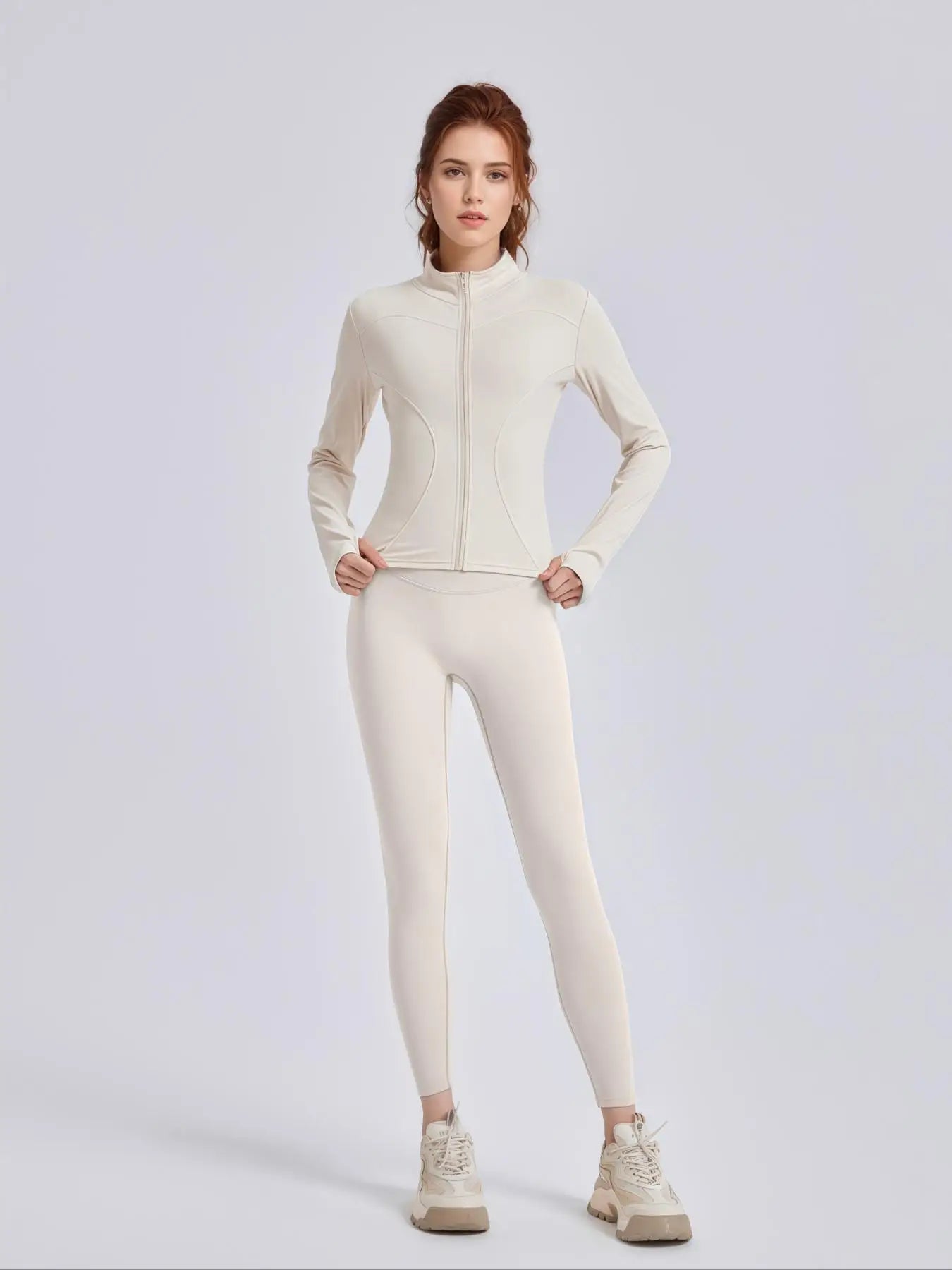 Fitfemme Two-Piece Sports Set - Zip Mock Neck Jacket & Leggings