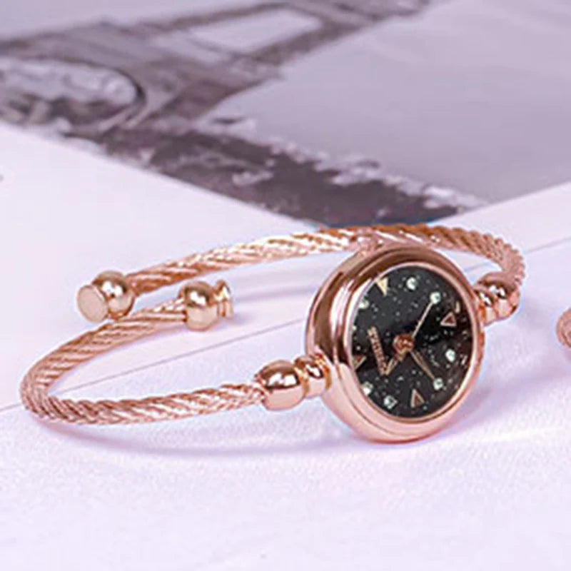 Small Gold Bangle Bracelet Watch - Retro Ladies Quartz Thin Chain