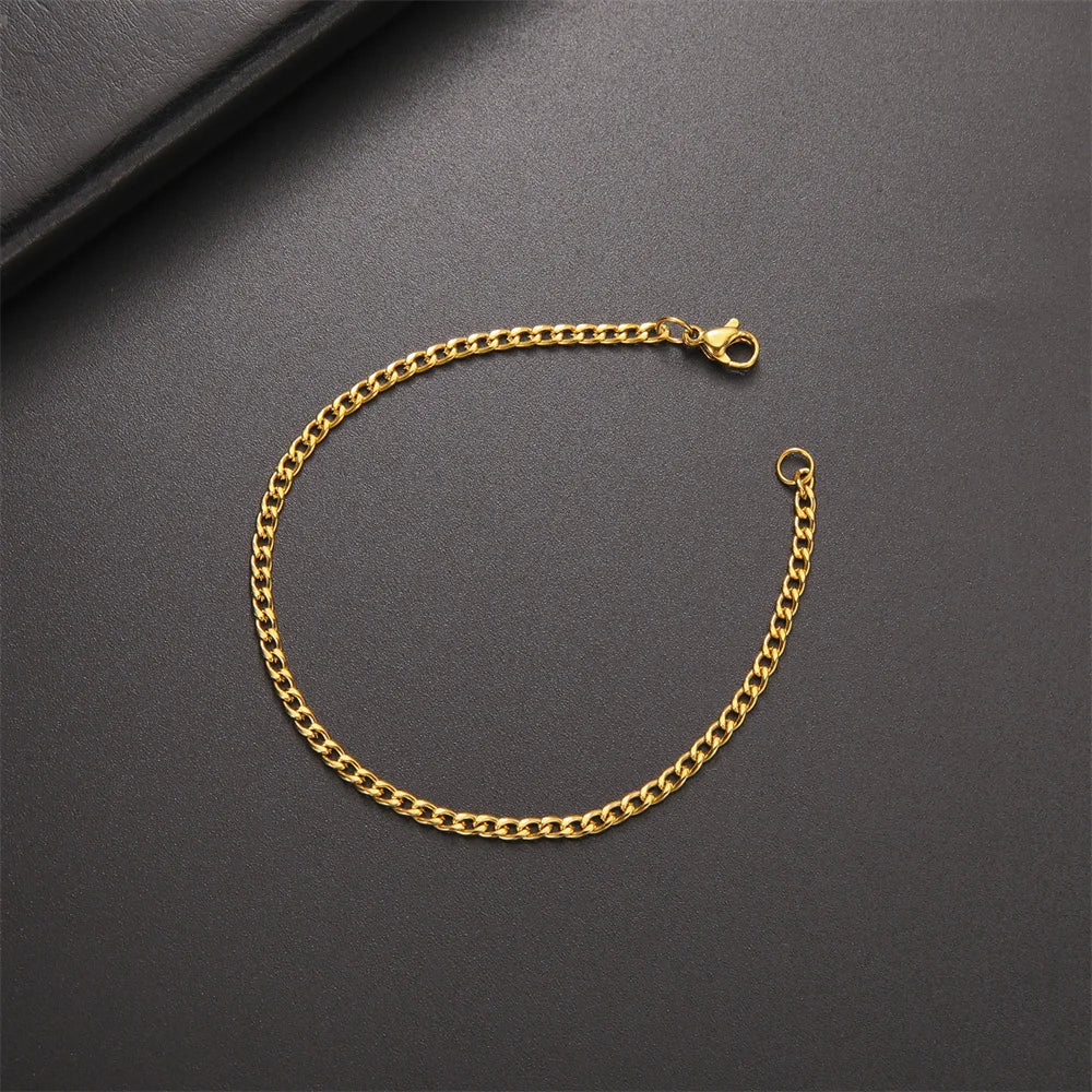 My Shape Fashion Cuban Chain Men Bracelet Stainless Steel 3/5/7/9mm Width Chain Bracelets Figaro Chain Boy Wrist Jewelry Couple