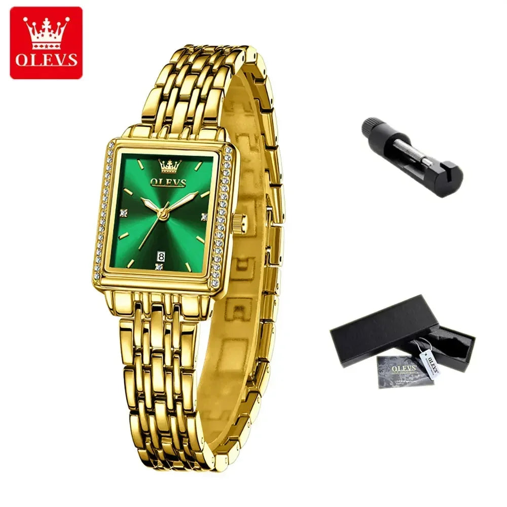 OLEVS Women's Watches Luxury Golden Stainless Steel Woman Watch Luminous Waterproof Quartz Wrist Watch Fashion Watches for Women