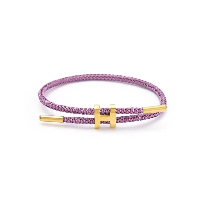 Braided Rope Bracelet Adjustable for Women with Stainless Steel Charms Arm Stacking Jewelry