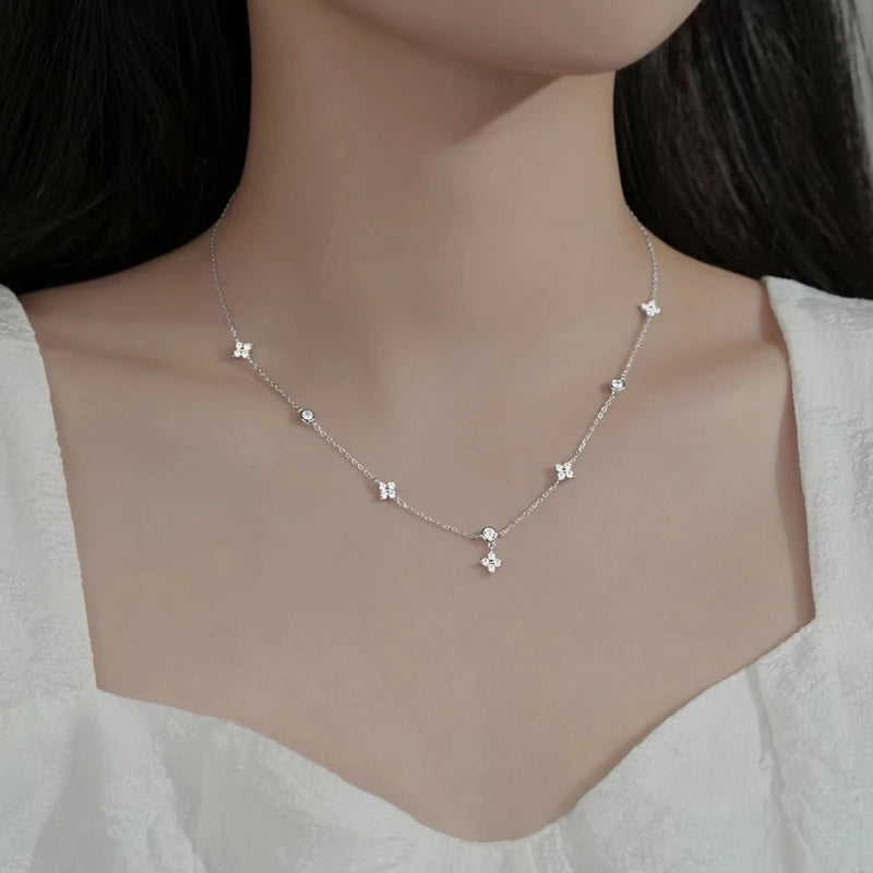 LGKGL Read S925 Sterling Silver Plated 18K Gold Sparkling Zircon Flower Necklace for Women Girl Exquisite Party Jewelry Gifts