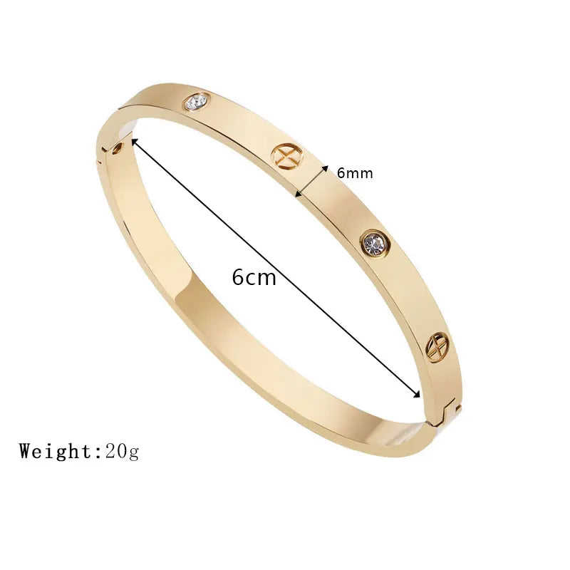 Fashion Design Gold Color Zircon And Cross Nut Nail Bangle Gold & Stainless Steel For Woman Bracelet buckle Classic jewelry
