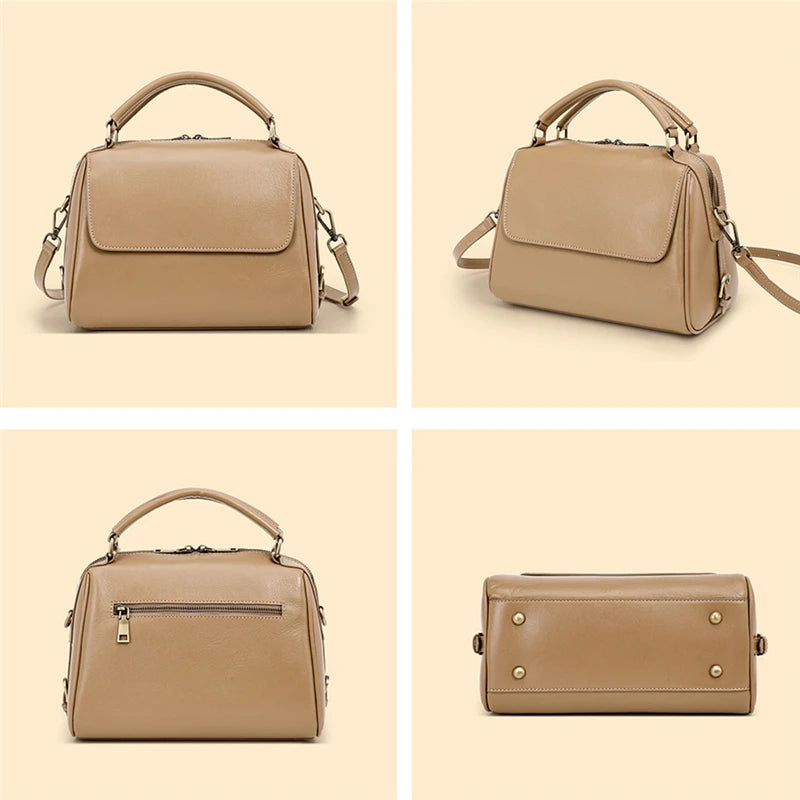 Toptrends 100% Genuine Leather Boston Shoulder Crossbody Bags For Women 2025 Luxury Designer Pillow Tote Satchel Ladies Handbags