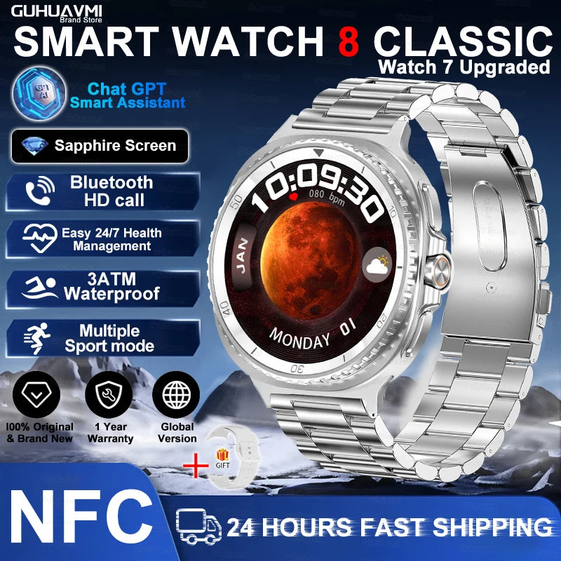 Clone Version For Galaxy Watch8 Classic GPS NFC Smart Watch 46mm AMOLEL BT Call 3ATM Waterproof Galaxy 7 Upgraded Smartwatch Men